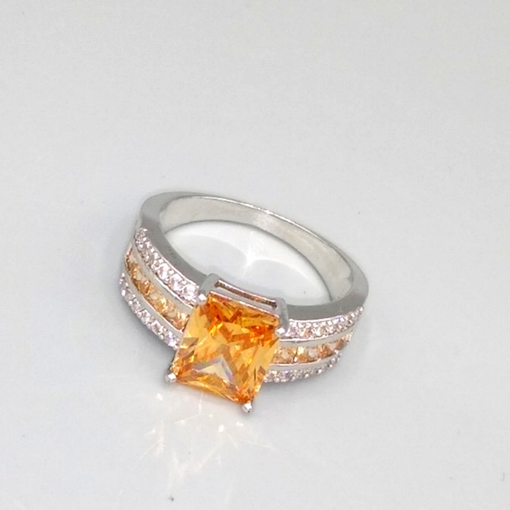 Silver Tone Ring with Faux Citrine & Rhinestones - Sizes 8 & 9